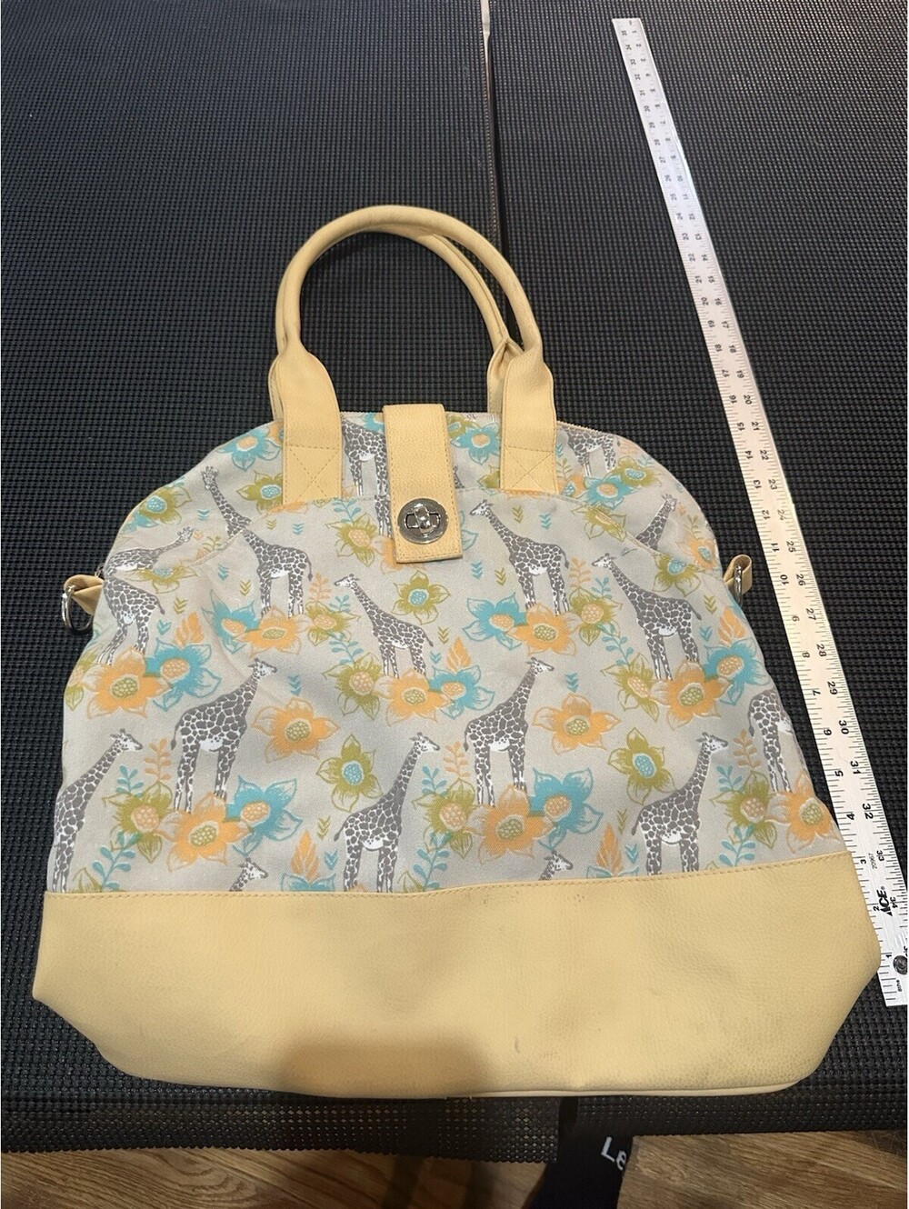 Giraffe Floral Canvas Duffel Bag Faux Leather Travel Tote Cute
